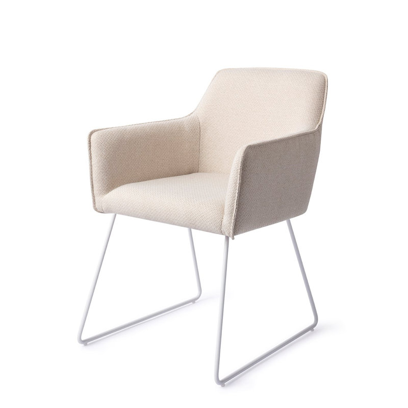 Lannie 123.19cm H Polyester Upholstered Metal Armchair, Cream, White