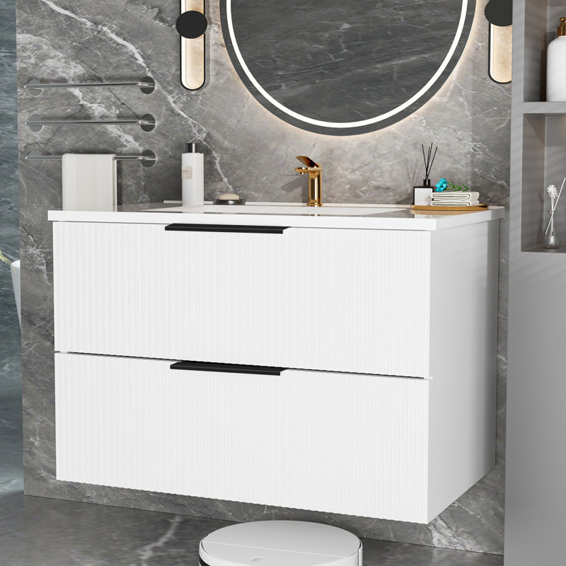 Meuble-lavabo moderne spacieux en MDF pour salle de bain murale