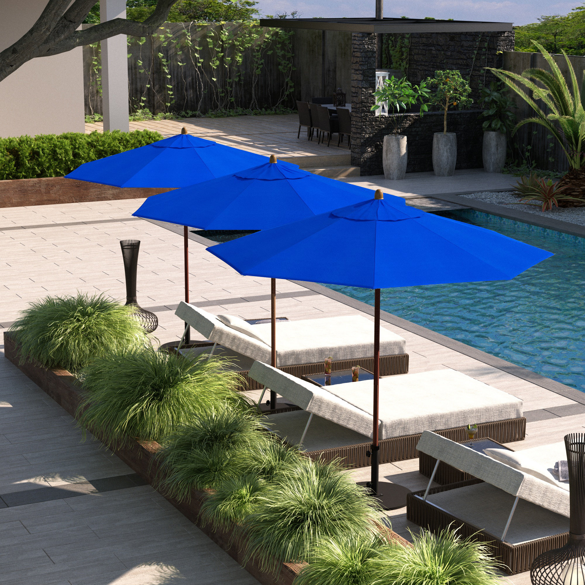 Sanna 104'' Sunbrella® Outdoor Umbrella, Canvas Pacific Blue Sunbrella® Canvas