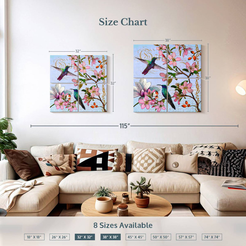 Brampt Hummingbird Botanical, 38" H x 38" W