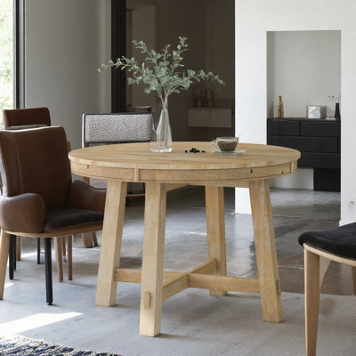 Farmhouse Round Extendable Dining Table With 16" Leaf Wood Kitchen Table