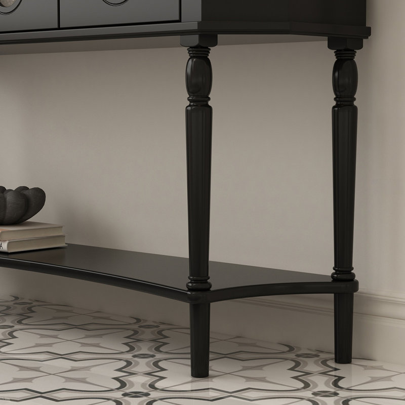 Console demi-cercle en bois massif noir, Black