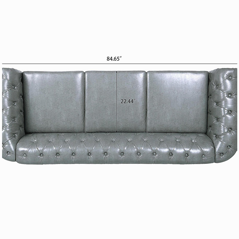 Canapé Chesterfield à accoudoirs roulés 84,65 po, Gris