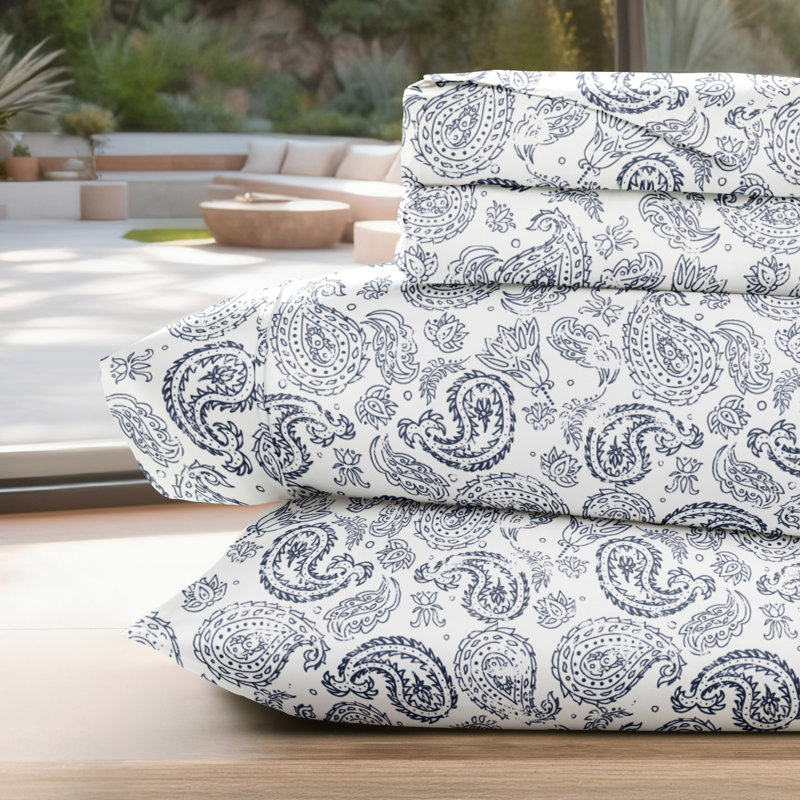 Ensemble de draps en microfibre Becky Cameron, Ensemble de draps pour lit très grand californien, Bleu marine