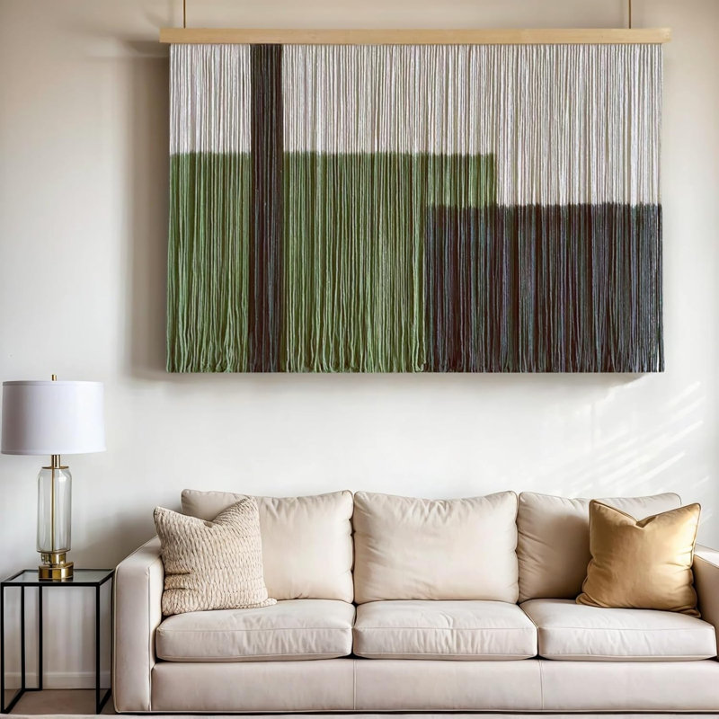 Woven Boho Macrame Wall Hanging Home Decor Tapestry Dip-Dyed Large Modern Fiber Colorful Mountain Landspace For Living Room (Black)