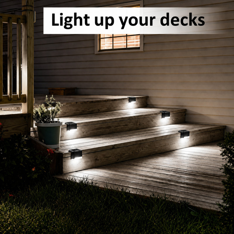 Solar Powered Integrated LED Deck Lights Outdoor Waterproof Step Light for Fence Patio Yard Pathway, White