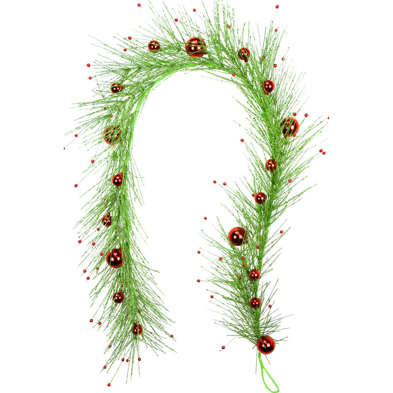 Guirlande de pin boule de décoration paillettes, Vert / rouge