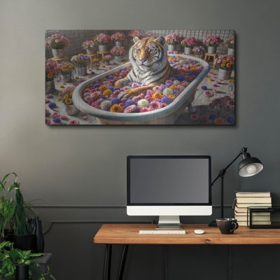 'Tiger In Flower Bath' by Rey Klimt Metal Wall Art