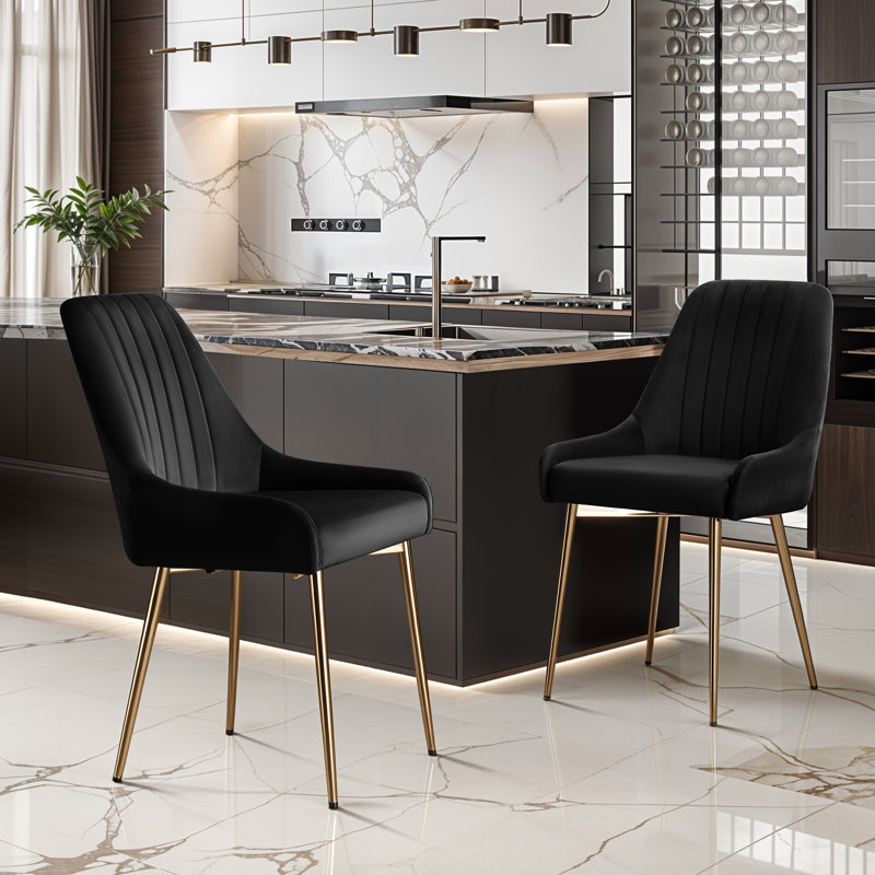 Maulsby Tufted Velvet Dining Chair, Black, 2