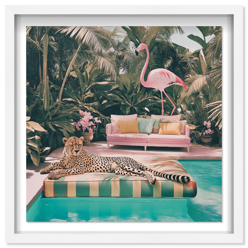 Oliver Gal Cheetah's Daydream Coastal - Luxury Shadowbox Framed Wall Art, 32" H x 32" W, White