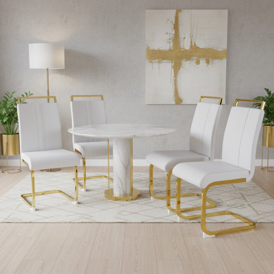 Set of 4 Modern Faux Leather Dining Chairs with C-Shaped Legs