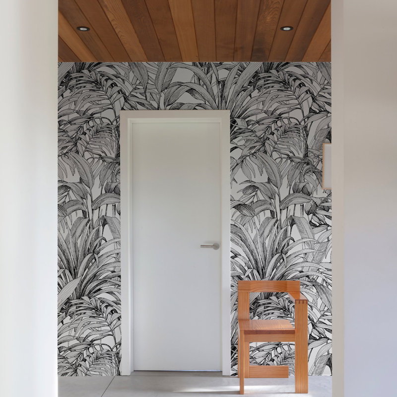Orom II Collection Black All-over Leaves 62.5-inches wide x 9.18-feet high 3-panel Wall Mural