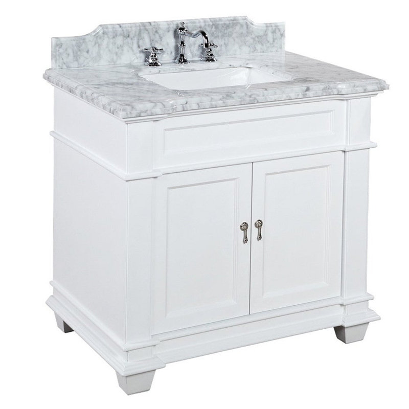 Aoibhin 36'' Single Bathroom Vanity with Top, White, Carrara Marble