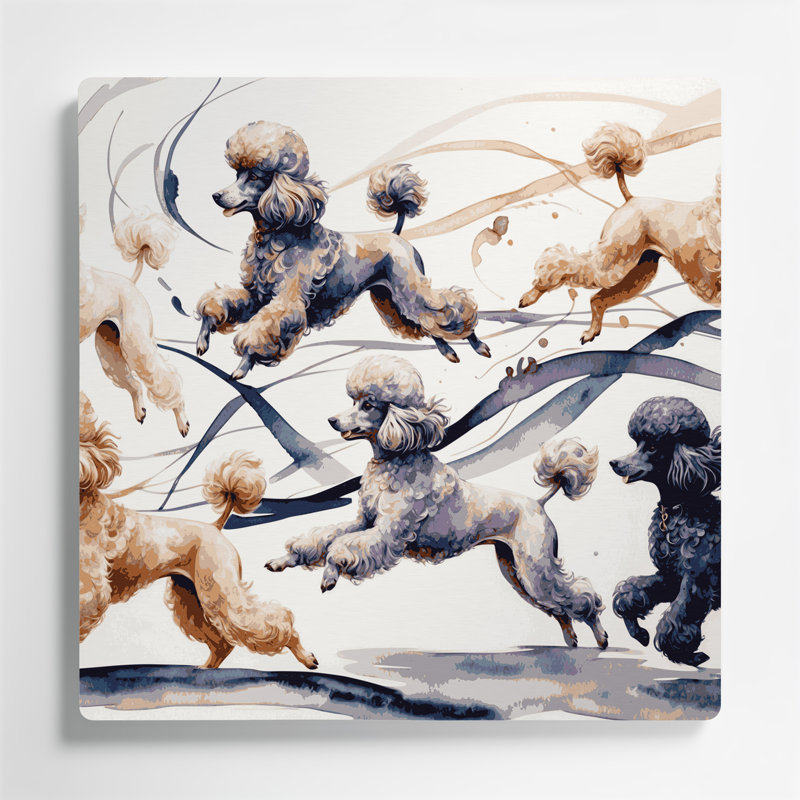 Chiens, caniche, art mural en métal gris, H 16 po x l 16 po