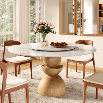 Modern Round Sintered Stone Dining Table with  Removable Lazy Susan  For 4/6