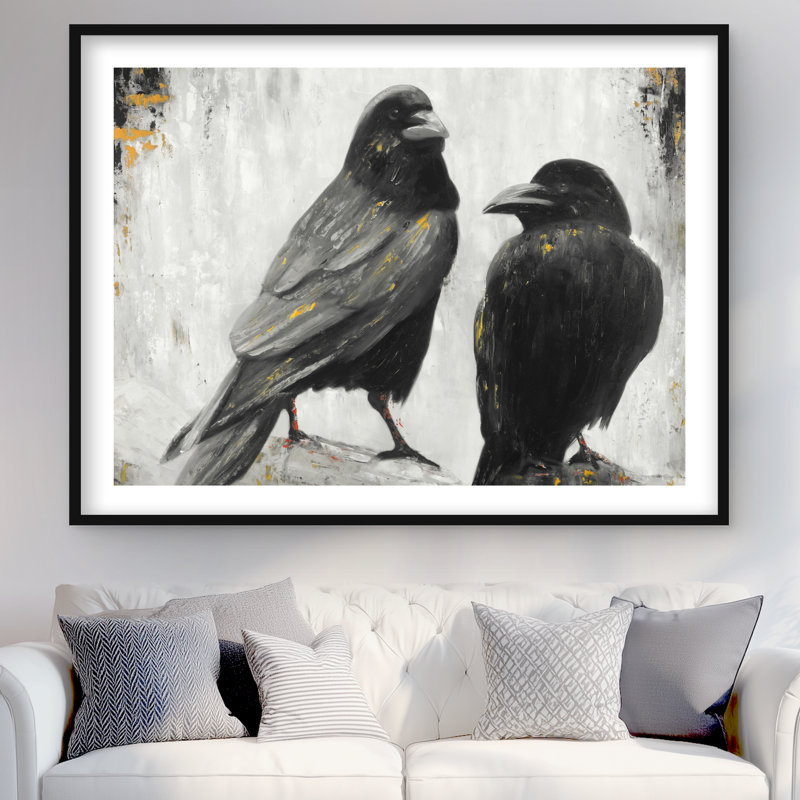 Two Crows Birds - Framed Matted Print for Home Decor