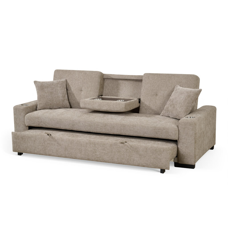 3 Seater Sofa Bed, Beige Chenille