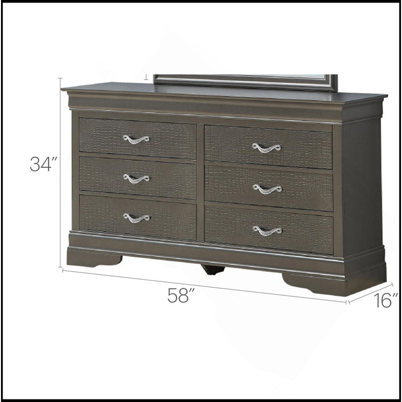 57'' W 6 - Drawer Dresser, Charcoal