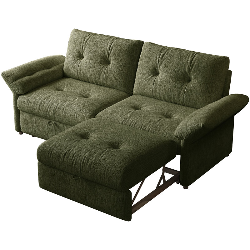 Canapé-lit 81,5 po en chenille convertible 2-en-1 touffeté, Vert