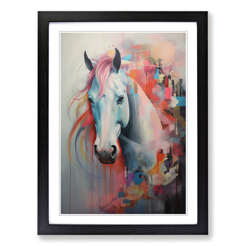 Pony Contemporary - Single Picture Frame Print on Wood, Black Framed, 46cm H x 34cm W x 2cm D