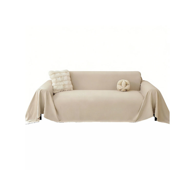 Box Cushion Sofa Slipcover, Polyester - Beige