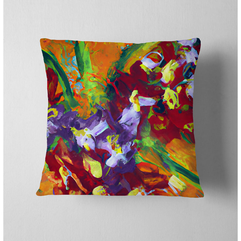 Throw Pillow With Insert, Green/Orange Floral/Abstract 2, 18"H x 18"W
