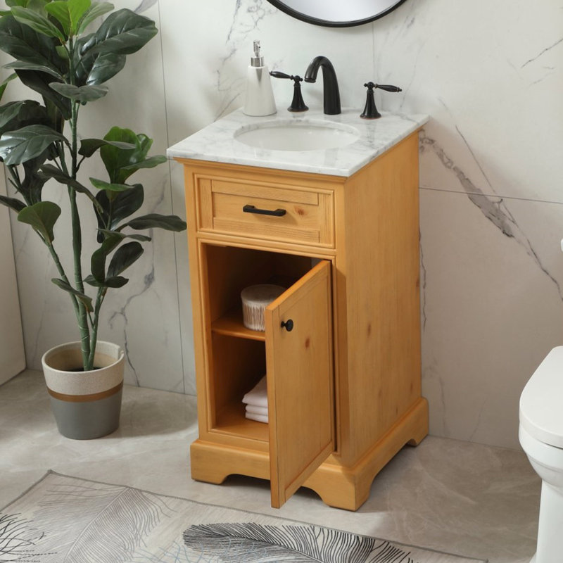 Hermes 19'' Single Bathroom Vanity with Carrara Marble Top, Natural Wood