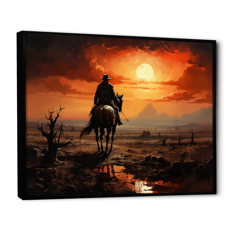 Cowboy Sunrise On The - Cowboys, art mural, Cadre flottant noir, H 24 po x l 32 po x P 1 po