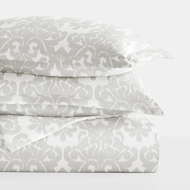 Gray Damask Pattern Microfiber Twin/Twin XL Duvet Cover Set