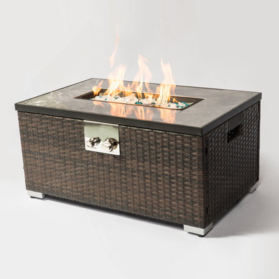 Outdoor Fire Table  Propane  Fire Pit Rattan Gas Fire Table, Gas Fire Table With Tile Tabletop
