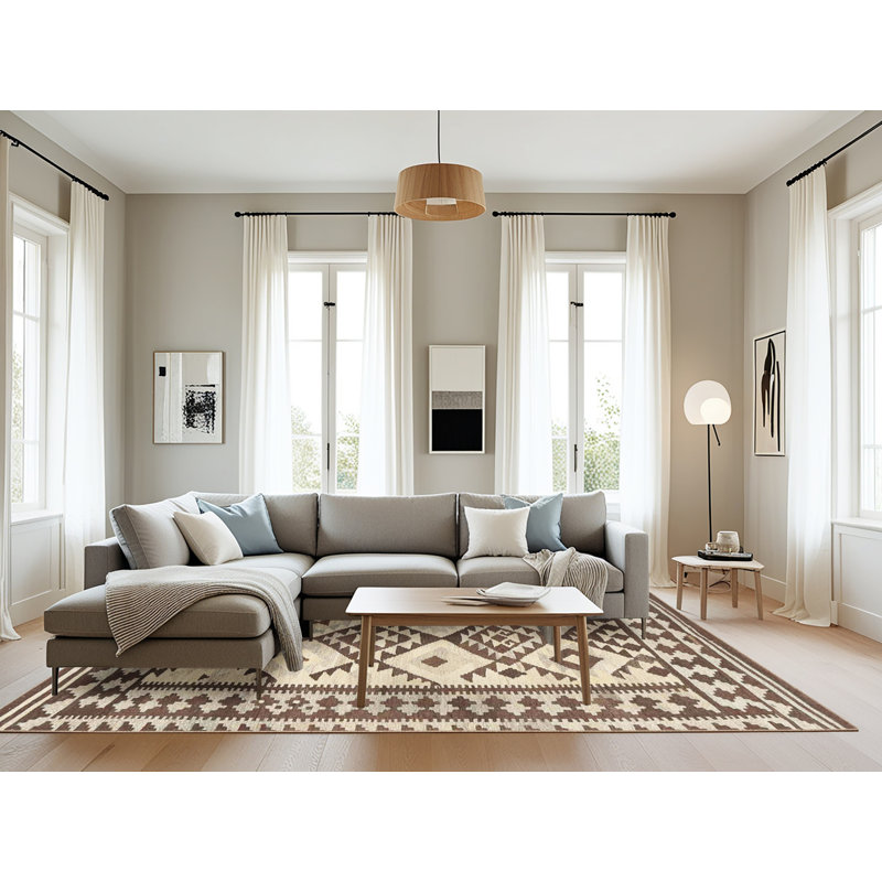 Tapis contemporain beige / brun, Rectangle 8 pi x 10 pi