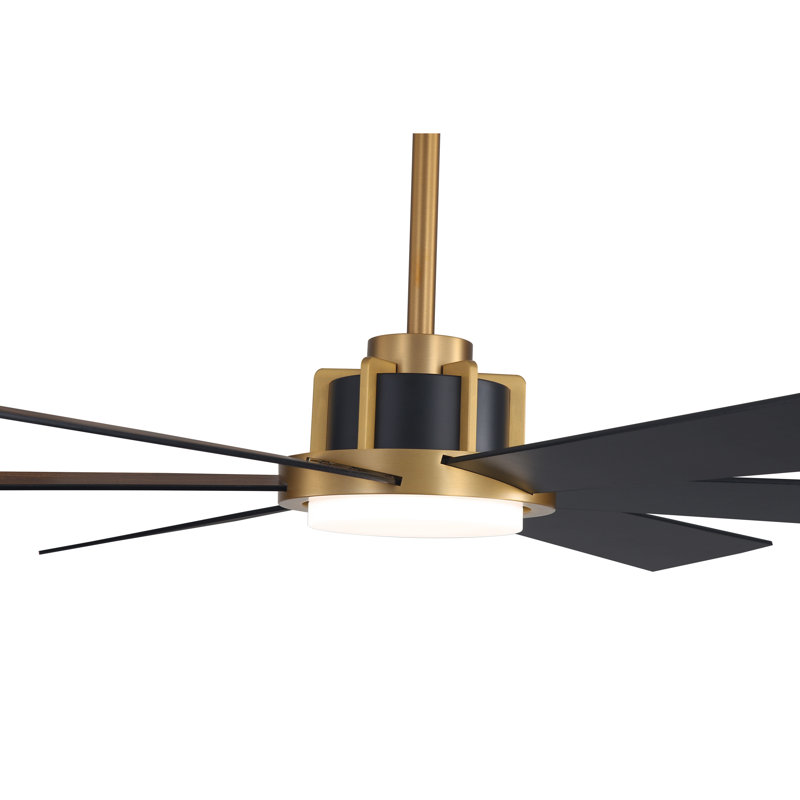 Pales en bois de noyer noir et noyer de 60 pouces à 6 vitesses avec ventilateur de plafond à DEL intégré, noir et or, Or NAB