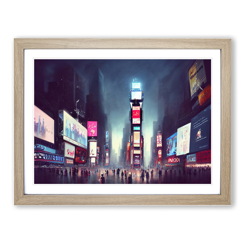 New York City Times Square Vol.6 - Single Picture Frame Print, 34cm H x 46cm W, Oak