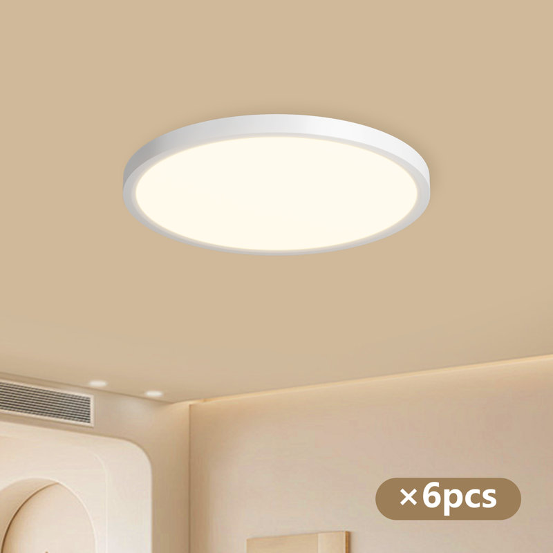 6Pk 12 Inch Round Led Flush Mount Ceiling Light, 5 Cct Dimmable 24W Close To Ceiling Light Fixture Fixture For Living Room Bedroom Kitchen (Set Of 6)