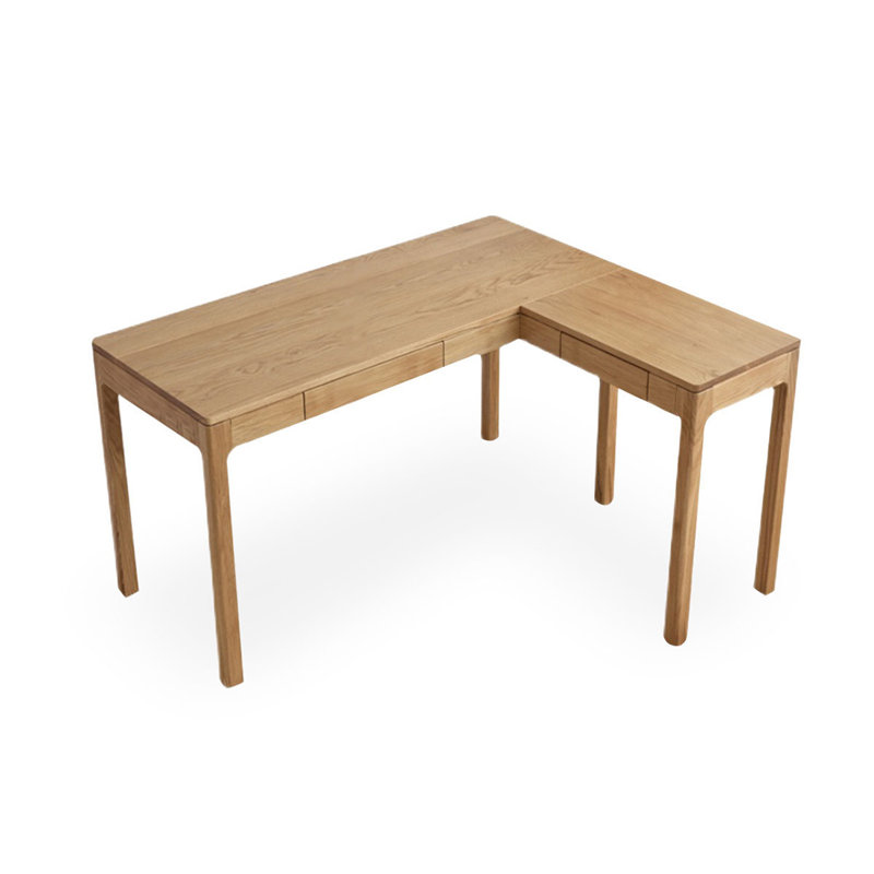 Brown Rectangular Solid Wood with 2 drawers desk, 29.53" H x 62.99" W x 45.28" D, Right Hand Return