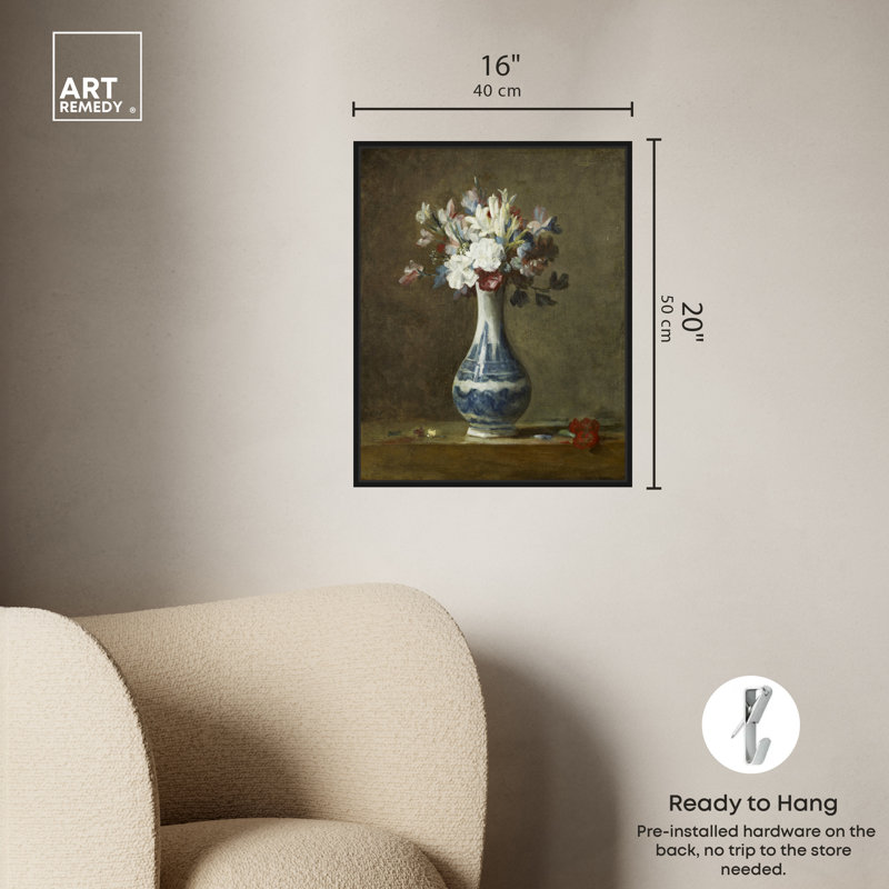 Art mural Jean Vase Chardin, Cadre noir, H 21 po x l 17 po