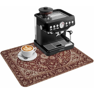 Tapis de cuisine/bar à café, sous-tapis absorbant antidérapant de style ethnique traditionnel vintage, motif floral rouge rétro abstrait, 51 x 81 cm (20 x 32 pouces).