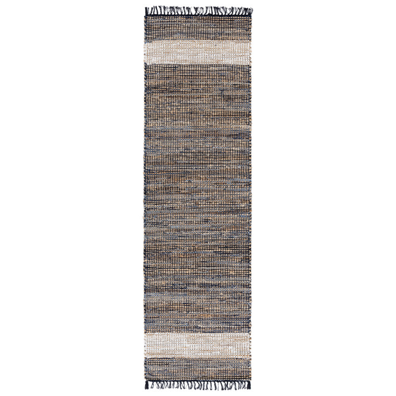 153 Hand Woven Denim/Jute/Cotton Rug in Navy/Beige, Runner 2'3" x 8'