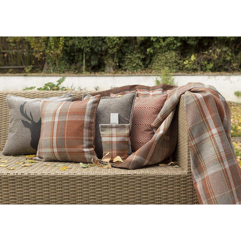 Griggs Plaid Square Cushion, Burnt Orange/Grey, 60 x 60cm