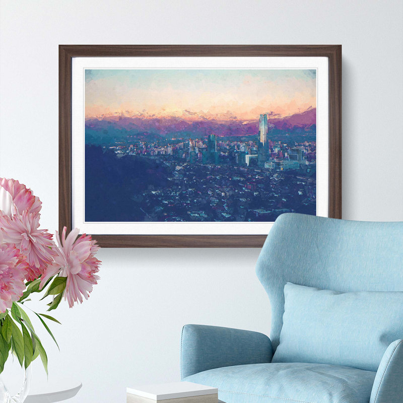 Santiago Skyline in Chile in Abstract - Picture Frame Graphic Art Print, Walnut, 60cm H x 91cm W x 2cm D