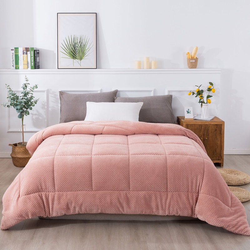  Microfiber Reversible Comforter Super Ultra Soft Luxury Plush Sherpa, Machine Washable, Twin Comforter, Rose