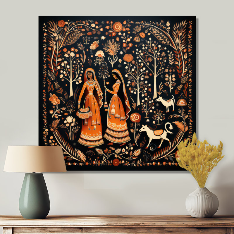Indian Art Rajasthani Folklore tales II - Art indien, reproduction d'art sur toile encadrée, H 16 po x l 16 po x P 1 po