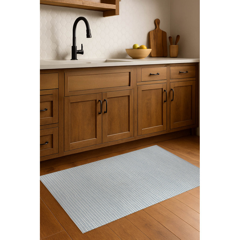 Tapis de cuisine à motif de chevrons, Rectangle 5 pi x 7 pi, Bleu ardoise