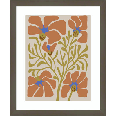 Expressive Abstract House Plant Orange On Tan Framed On Paper by The Creative Bunch Studio Print