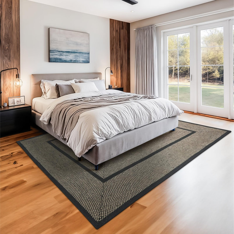 Tapis noir / brun clair en jute tressé réversible à motif primitif Cynthy, Rectangle 8 pi x 10 pi