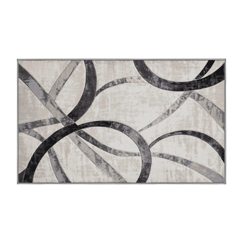 Machine Washable Gray Area Rug, Rectangle 5' x 7'