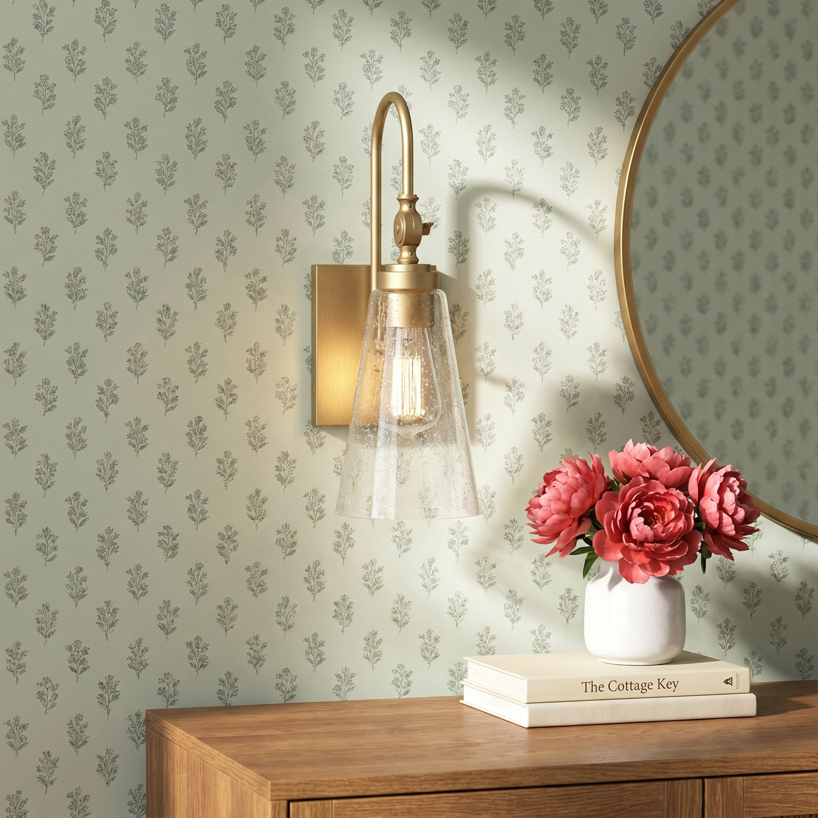 Picola Single Light Glass Dimmable Wall Sconce, Warm Brass