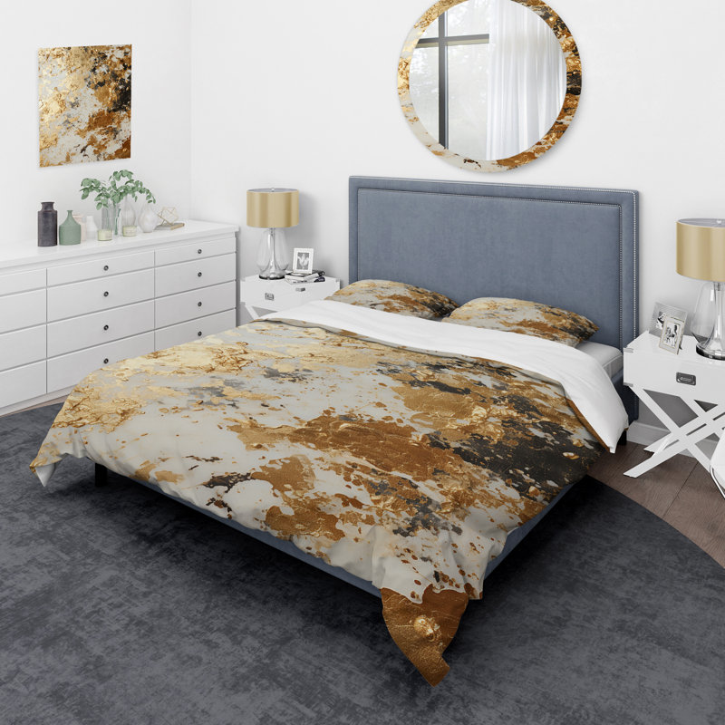 Ensemble de housse de couette blanc et or Champagne Flow I - Champagne, Housse de couette pour grand lit