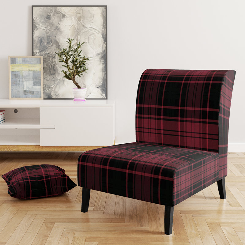 Fauteuil de chambre d'appoint à motif tartan en velours vert et orange, Rouge / Noir