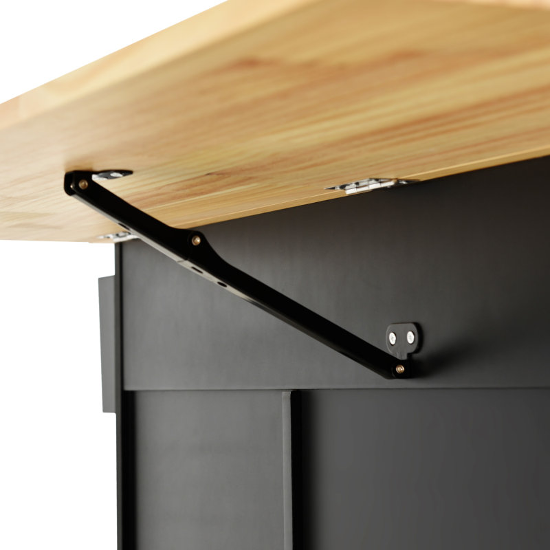 Îlot de cuisine mobile à roulettes avec abattant - plateau en bois massif (tabouret non inclus), Noir